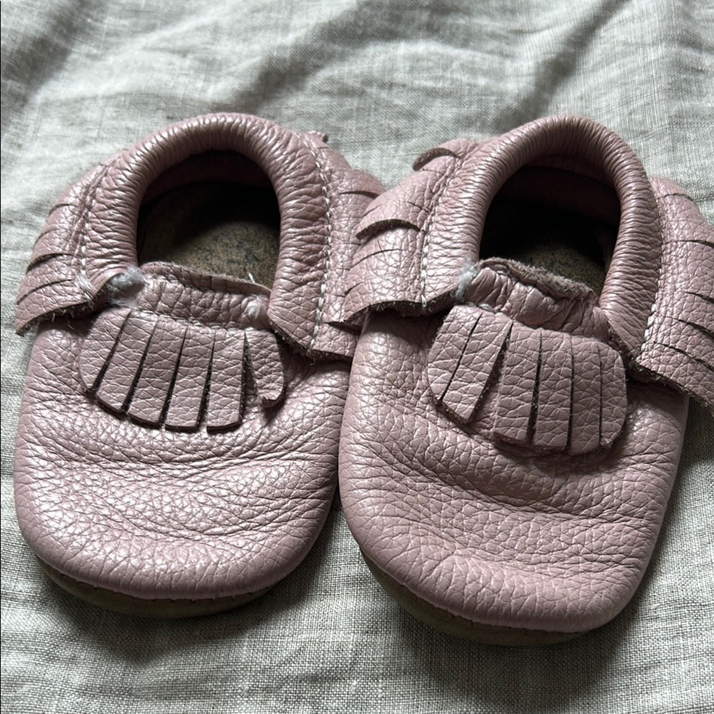 Pink Moccasins with Fringe and Flexible Sole